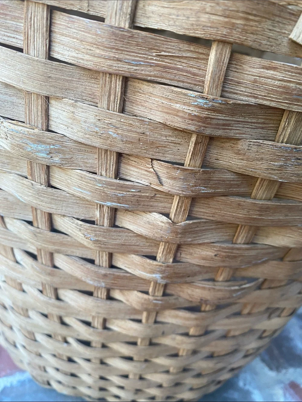 Large Antique American Splint Oak Gathering Basket in Natural Tan